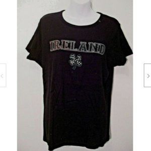 St Patricks DAY Shirt Shamrock Small Black Top Ireland New Sparkle metal Studs